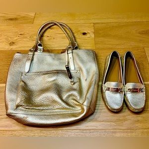 Deliciously comfortable gold Coach Flats and Cole Haan Tote